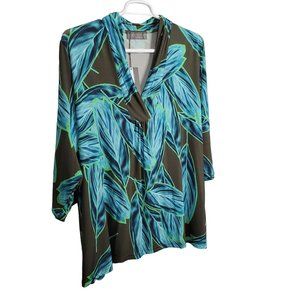 Ulla Popken NWT Size 24 26 Top Vibrant Leaves Flowy Stretch Knit Tunic Blouse